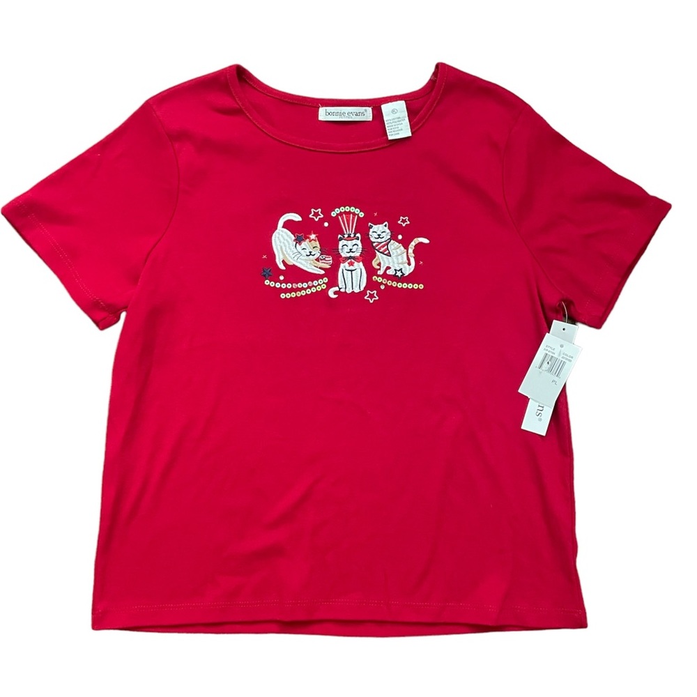Womens Bonnie‎ Evans Embroidered Americana Cats Tee